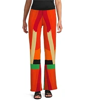 Eva Varro Geometric Brushstroke Print Elastic Waist Wide Flare Leg Coordinating Pants