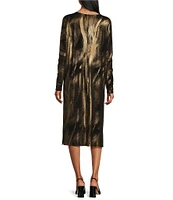 Eva Varro Gold Brush Foil Jersey Bateau Neck Long Sleeve Dress