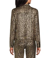 Eva Varro Gold Metallic Snake Skin Foil Notch Collar Long Sleeve Trucker Jacket