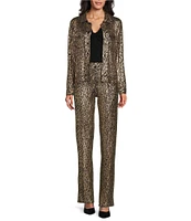 Eva Varro Gold Metallic Snake Skin Foil Notch Collar Long Sleeve Trucker Jacket