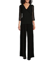 Eva Varro Jersey Knit High Waist Pleated Wide Leg Pant