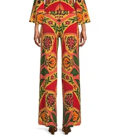 Eva Varro Kendra Jersey Knit Ornament Print Coordinating Wide Leg Pull-On Pants