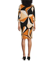 Eva Varro Knit Abstract Print Boat Neck 3/4 Sleeves Dropped Shoulder Shift Dress