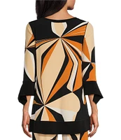 Eva Varro Knit Abstract Print Knit Crew Neck 3/4 Sleeves High-Low Coordinating Tunic Top