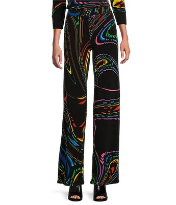 Eva Varro Knit Abstract Swirl Print High Waist Single Layered Pull-On Straight Pants