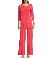 Eva Varro Knit Jersey 3/4 Sleeve Side Grommet Detail Tunic