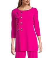 Eva Varro Knit Jersey 3/4 Sleeve Side Grommet Detail Tunic