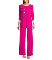 Eva Varro Knit Jersey 3/4 Sleeve Side Grommet Detail Tunic
