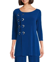 Eva Varro Knit Jersey 3/4 Sleeve Side Grommet Detail Tunic