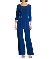 Eva Varro Knit Jersey 3/4 Sleeve Side Grommet Detail Tunic