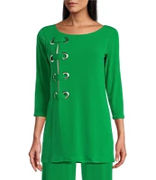 Eva Varro Knit Jersey 3/4 Sleeve Side Grommet Detail Tunic