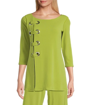 Eva Varro Knit Jersey 3/4 Sleeve Side Grommet Detail Tunic