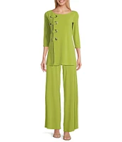 Eva Varro Knit Jersey 3/4 Sleeve Side Grommet Detail Tunic