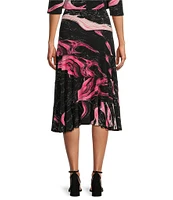 Eva Varro Knit Jersey Abstract Marble Line Print Ruffled 5-Tiered A-Line Midi Skirt