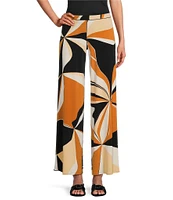 Eva Varro Knit Jersey Abstract Print Elastic Waist Wide Leg Pull-On Coordinating Pants