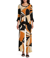 Eva Varro Knit Jersey Abstract Print Elastic Waist Wide Leg Pull-On Coordinating Pants