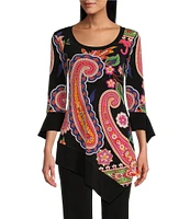 Eva Varro Knit Jersey Abstract Tropical Flower Print Boat Neck 3/4 Sleeve Savannah Tunic