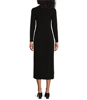 Eva Varro Knit Jersey Mock Neck Long Sleeve Side Slit Midi Sheath Dress