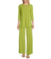 Eva Varro Knit Jersey Straight Wide-Leg Pull-On Pants