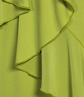 Eva Varro Knit Jersey V-Neck 3/4 Sleeve Asymmetric Ruffled Tunic