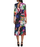 Eva Varro Meghan Combo Print Crew Neck 3/4 Sleeve A-Line Midi Dress