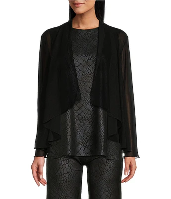 Eva Varro Mesh Draped Shawl Collar Long Sleeve High Low Jacket