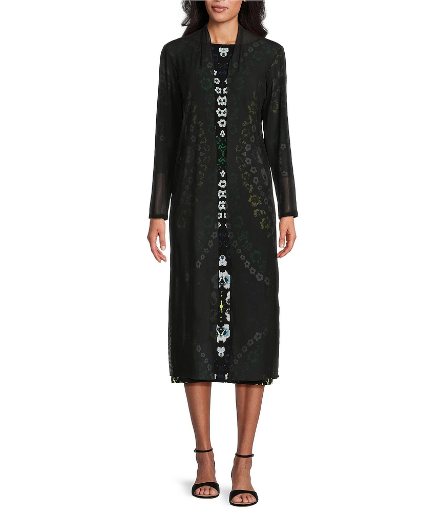 Eva Varro Mesh Knit Shawl Collar Long Sleeve Open-Front Long Cardigan