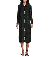 Eva Varro Mesh Knit Shawl Collar Long Sleeve Open-Front Long Cardigan