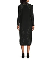 Eva Varro Mesh Knit Shawl Collar Long Sleeve Open-Front Long Cardigan