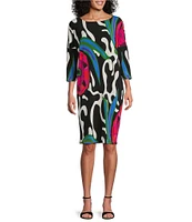 Eva Varro Printed Boat Neck 3/4 Sleeve Wedge Dress