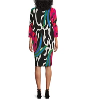 Eva Varro Printed Boat Neck 3/4 Sleeve Wedge Dress