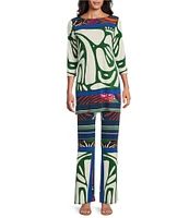 Eva Varro Printed Elastic Waist Wide Leg Flare Pants