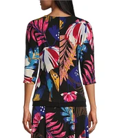 Eva Varro Printed Reversible Split Neck 3/4 Sleeve Top