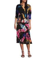 Eva Varro Printed Reversible Split Neck 3/4 Sleeve Top