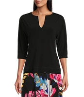 Eva Varro Printed Reversible Split Neck 3/4 Sleeve Top