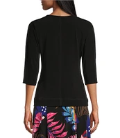 Eva Varro Printed Reversible Split Neck 3/4 Sleeve Top
