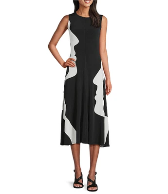 Eva Varro Profile Print Crew Neck Sleeveless A-Line Midi Dress