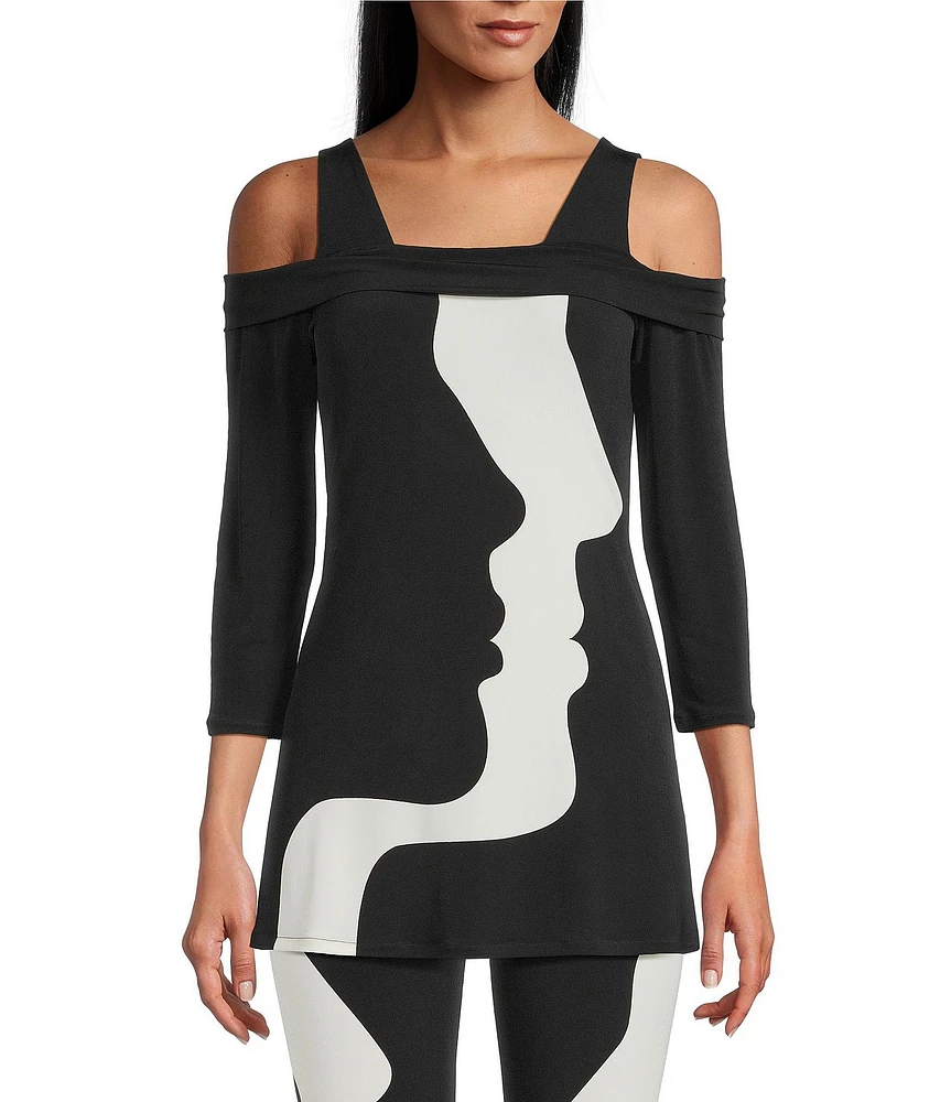 Eva Varro Profiles Print Coordinating Off-The-Shoulder 3/4 Sleeve Tunic