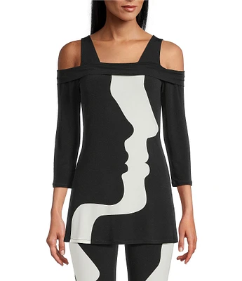 Eva Varro Profiles Print Coordinating Off-The-Shoulder 3/4 Sleeve Tunic