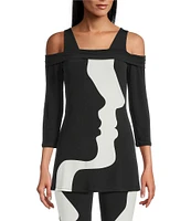 Eva Varro Profiles Print Coordinating Off-The-Shoulder 3/4 Sleeve Tunic