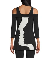 Eva Varro Profiles Print Coordinating Off-The-Shoulder 3/4 Sleeve Tunic