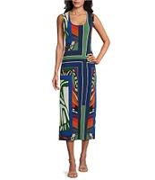 Eva Varro Scarf Print Scoop Neck Sleeveless Tank Midi Dress