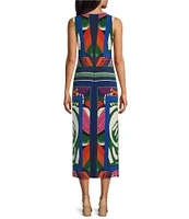 Eva Varro Scarf Print Scoop Neck Sleeveless Tank Midi Dress