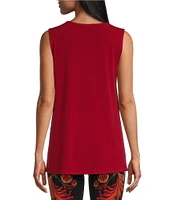 Eva Varro Solid Knit Jersey Crew Neck Sleeveless Top