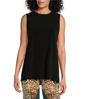 Eva Varro Solid Knit Jersey Crew Neck Sleeveless Top