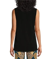 Eva Varro Solid Knit Jersey Crew Neck Sleeveless Top