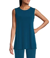 Eva Varro Solid Knit Jersey Crew Neck Sleeveless Top