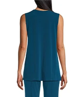 Eva Varro Solid Knit Jersey Crew Neck Sleeveless Top