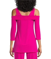Eva Varro Solid Knit Jersey Off-the-Shoulder Wide Shoulder Strap 3/4 Sleeve Tunic