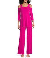 Eva Varro Solid Knit Jersey Off-the-Shoulder Wide Shoulder Strap 3/4 Sleeve Tunic